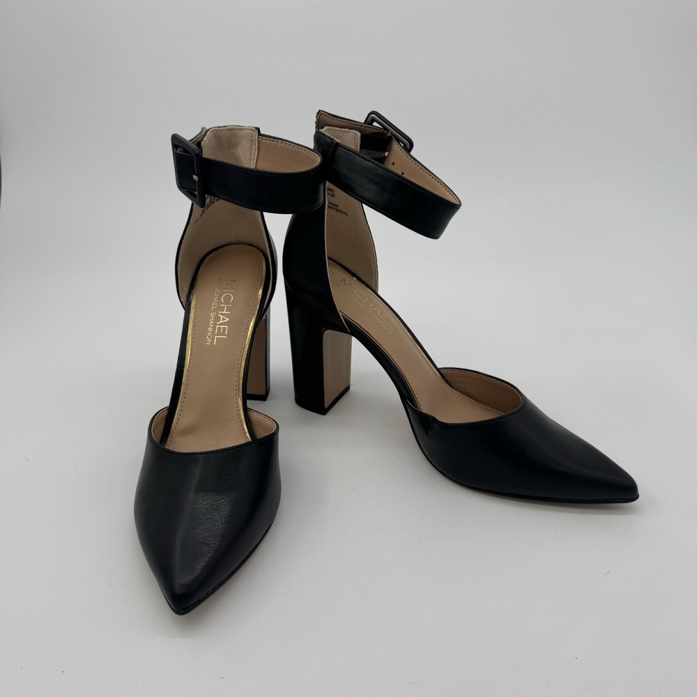 Michael Shannon Rosalie Heels Size 9 Black Ankle Strap‎ D Orsay Block Pumps 4in